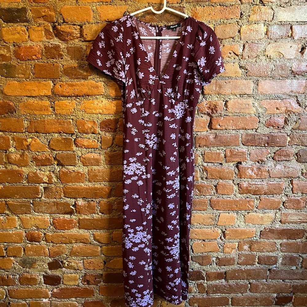 Madewell V-Neck Flutter-Sleeve Midi Dress | Cabernet | Size 00 - Picture 5 of 7